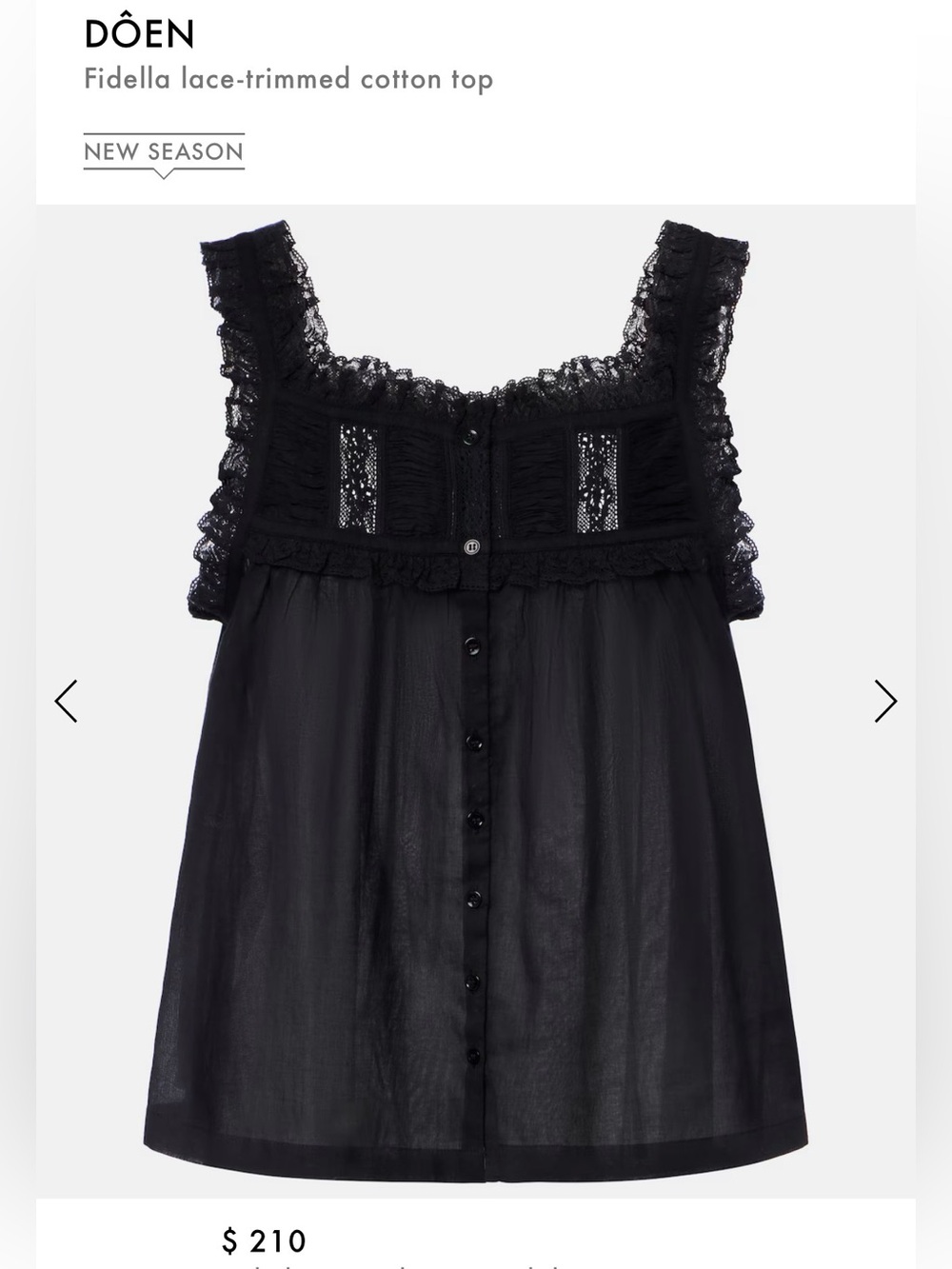 Doen Fidella Lace-Trimmed Cotton Top in Black